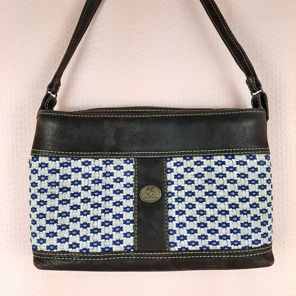 Guatemala Genuine Leather Crossbody Stitch Embroidery Bag Brown Zipper Handcraft